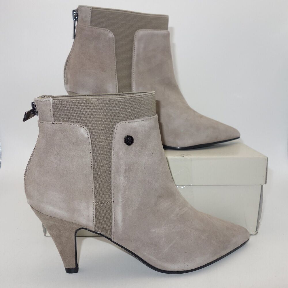 NEW BANDOLINO Bari Beige Elastic Comfort Pointy Toe Kitten Heel Zip Women's 7.5